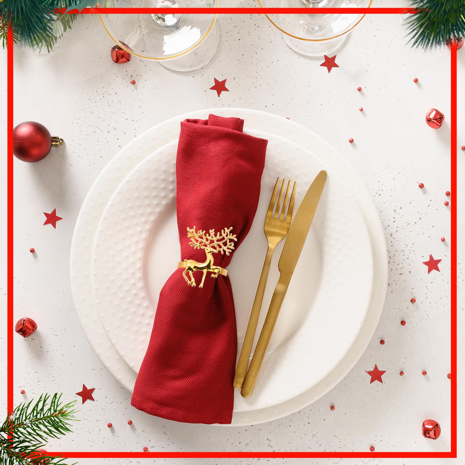 Tioncy napkin ring table setup with 24-piece festive design