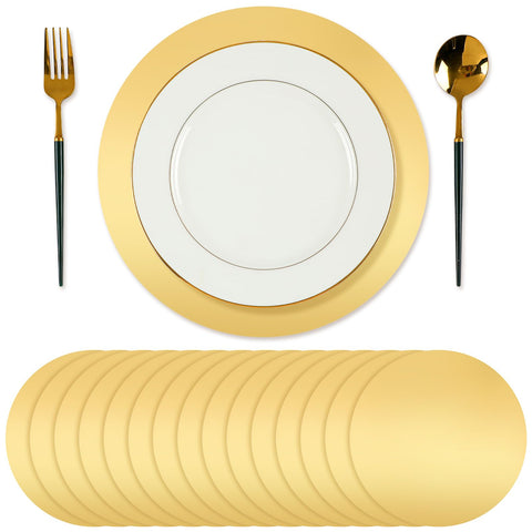 Tioncy gold round placemats enhance festive dining while protecting surfaces.