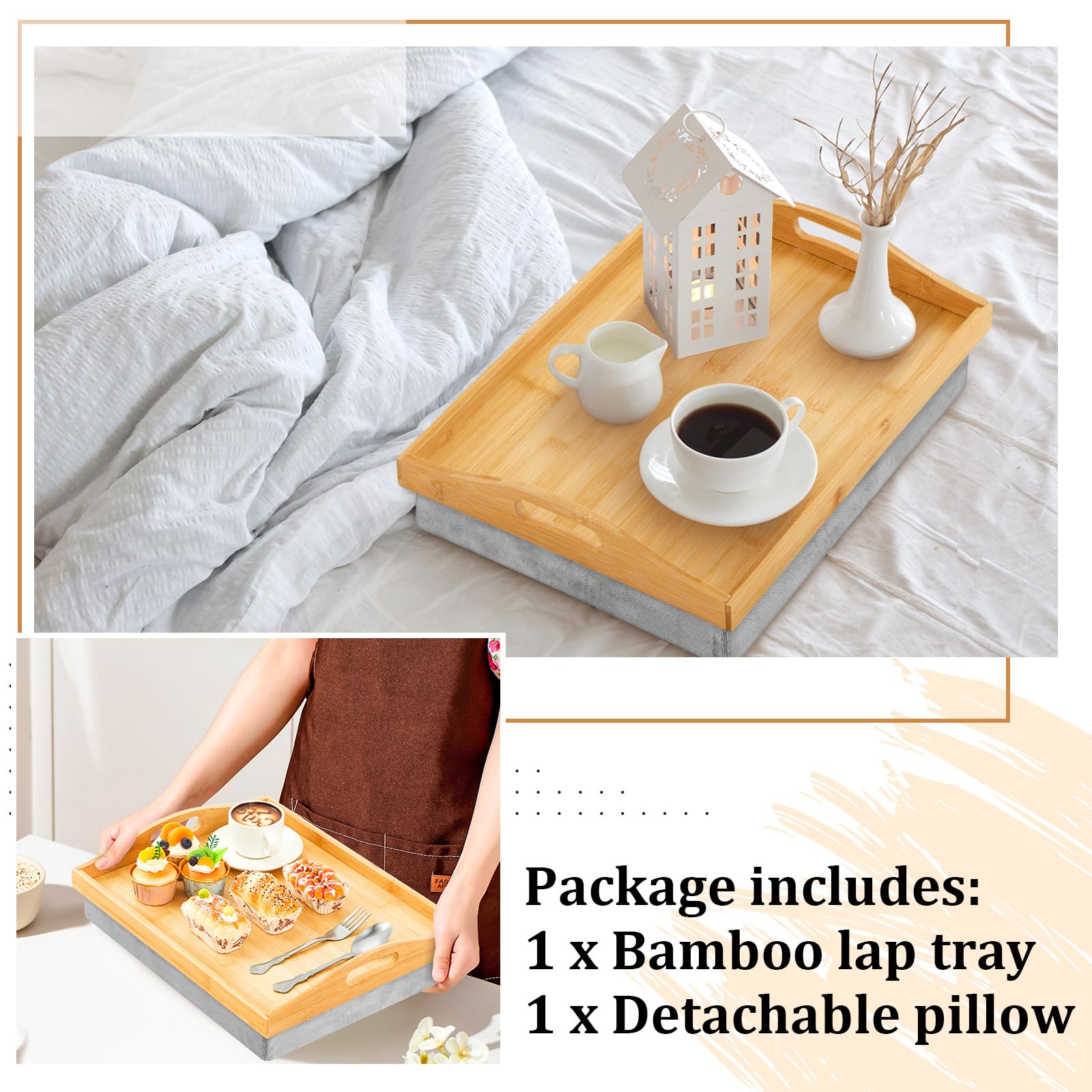 Tioncy lap tray handles enable easy transport between rooms