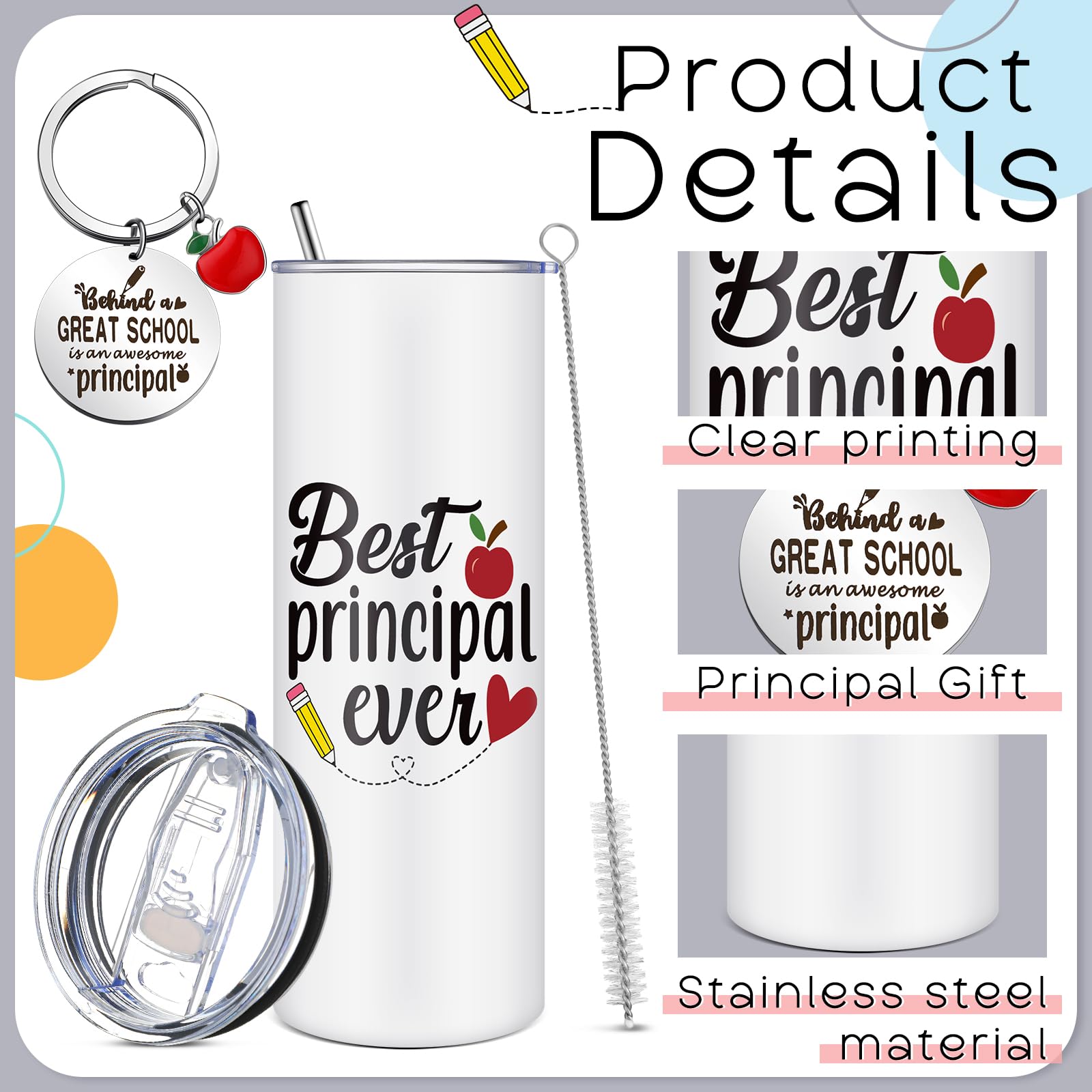 Tioncy heart design on tumbler adds thoughtful touch for celebrating principals.