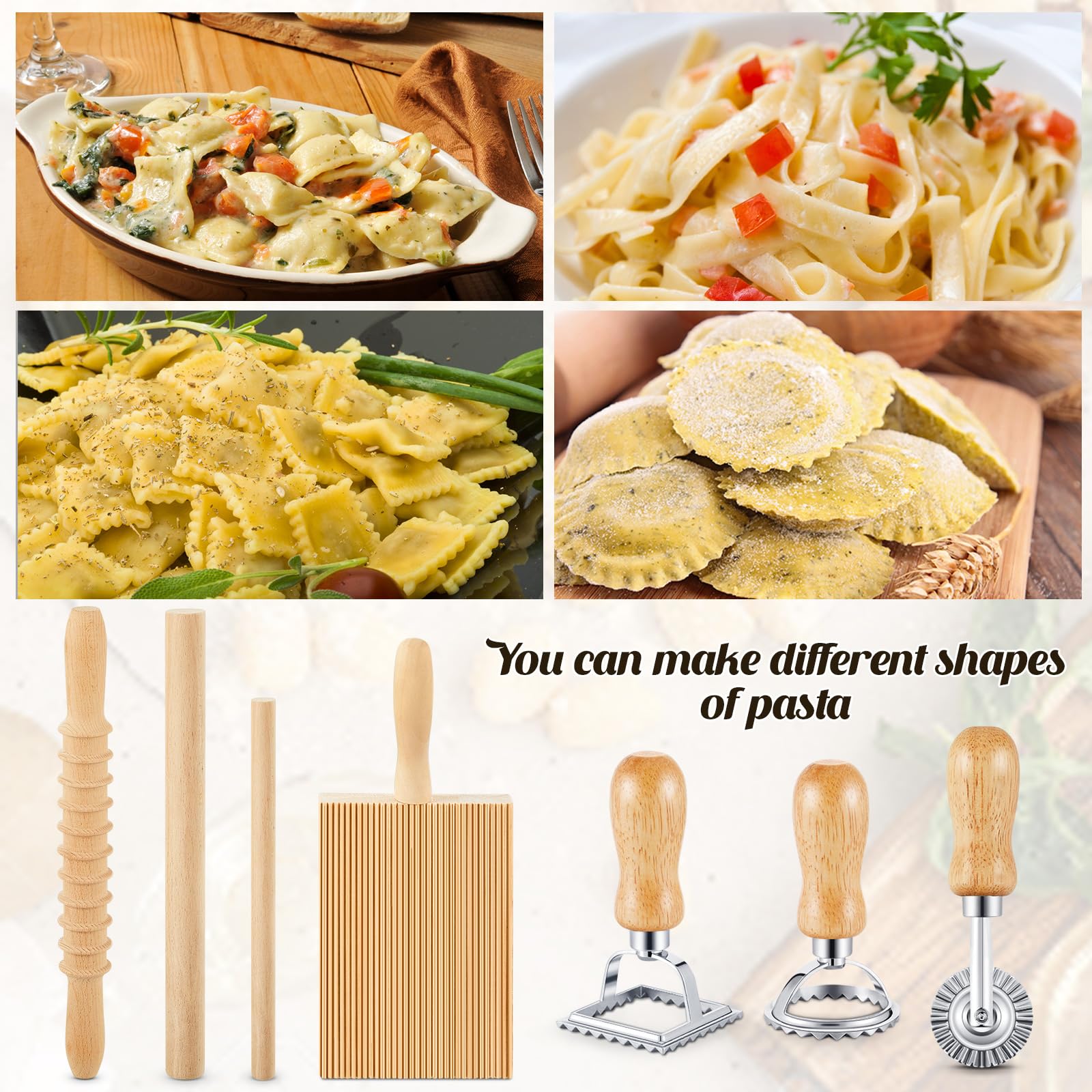 Tioncy ravioli stamp set with three shapes for variety.