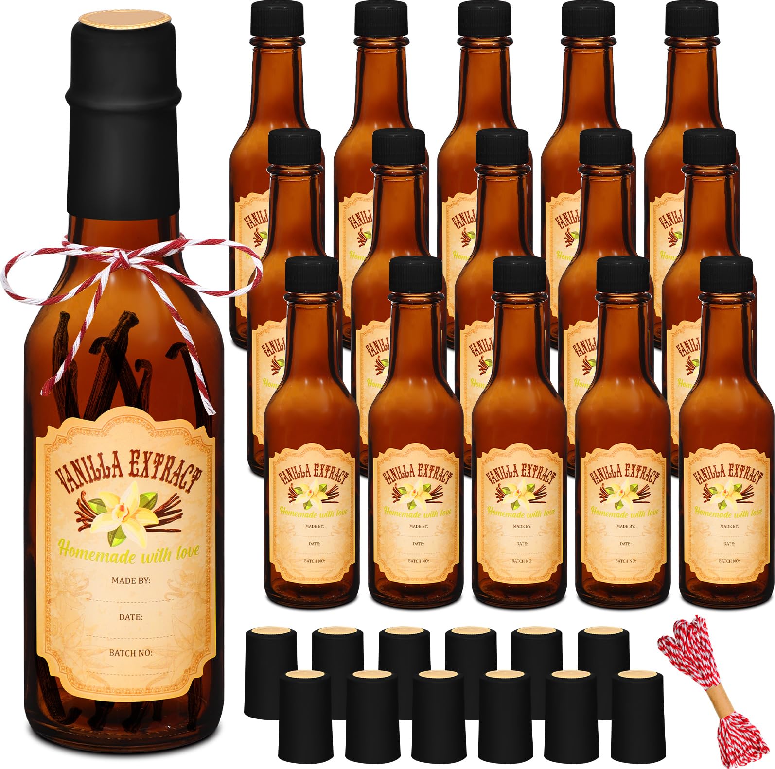 Tioncy vanilla bottle 5oz brown glass with cap for homemade extracts and gifts.