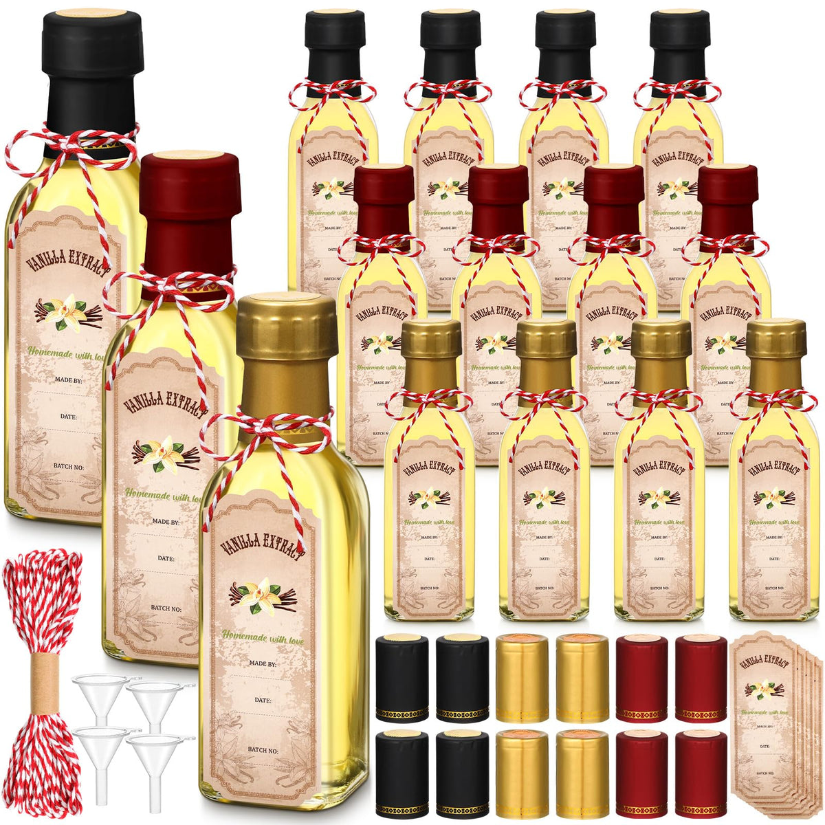 Tioncy 5oz square glass vanilla bottle with cap for clear vanilla extract storage