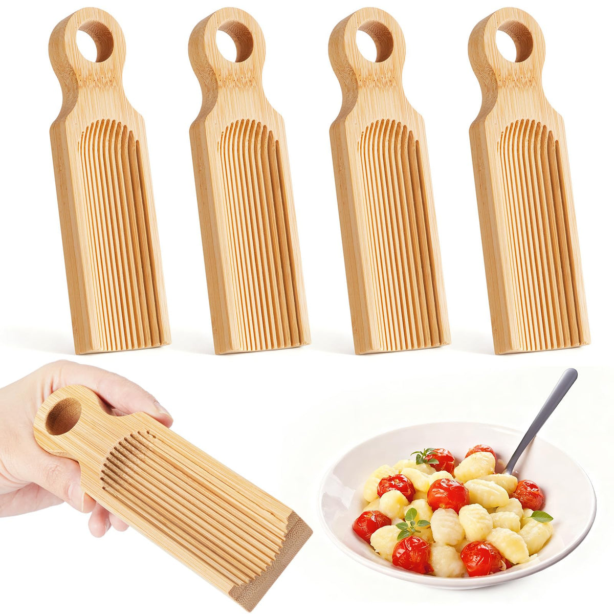 Tioncy wooden curved gnocchi board—ergonomic grip for easy homemade pasta prep.