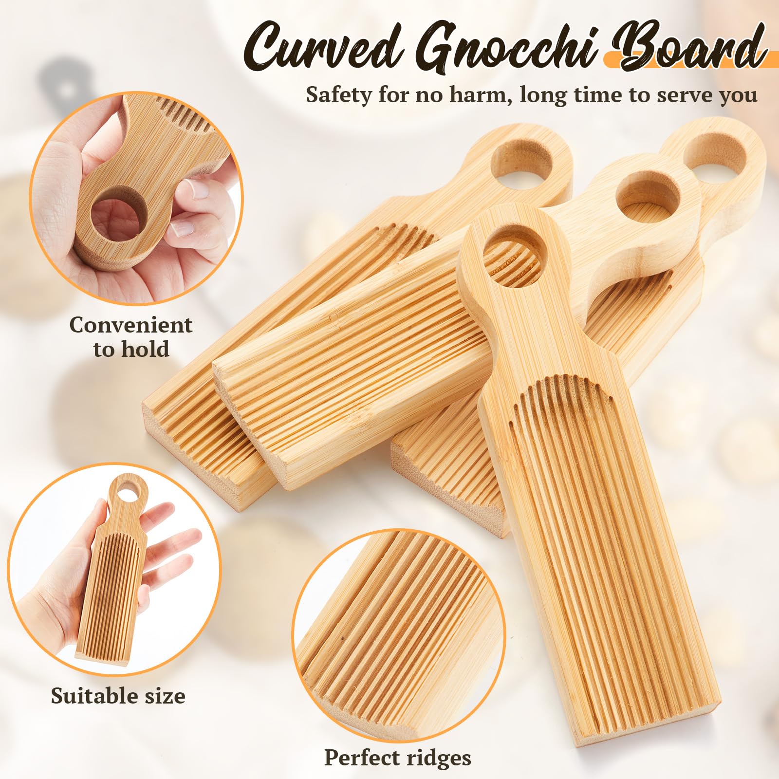 Tioncy curved gnocchi boards—durable beech wood designed for long-lasting use.