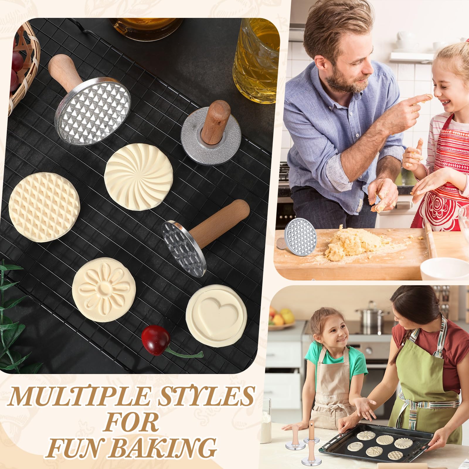 Tioncy wooden-handle stamps designed for ergonomic baking comfort.