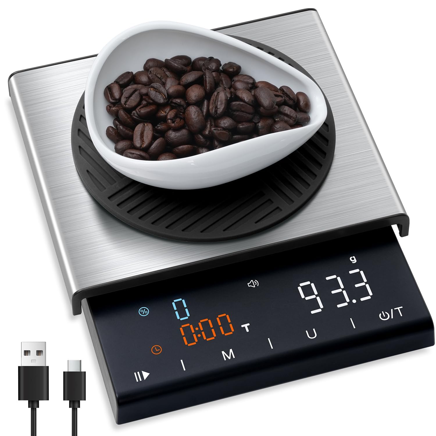Tipre coffee scale with color LED display for clear, accurate readings during brewing