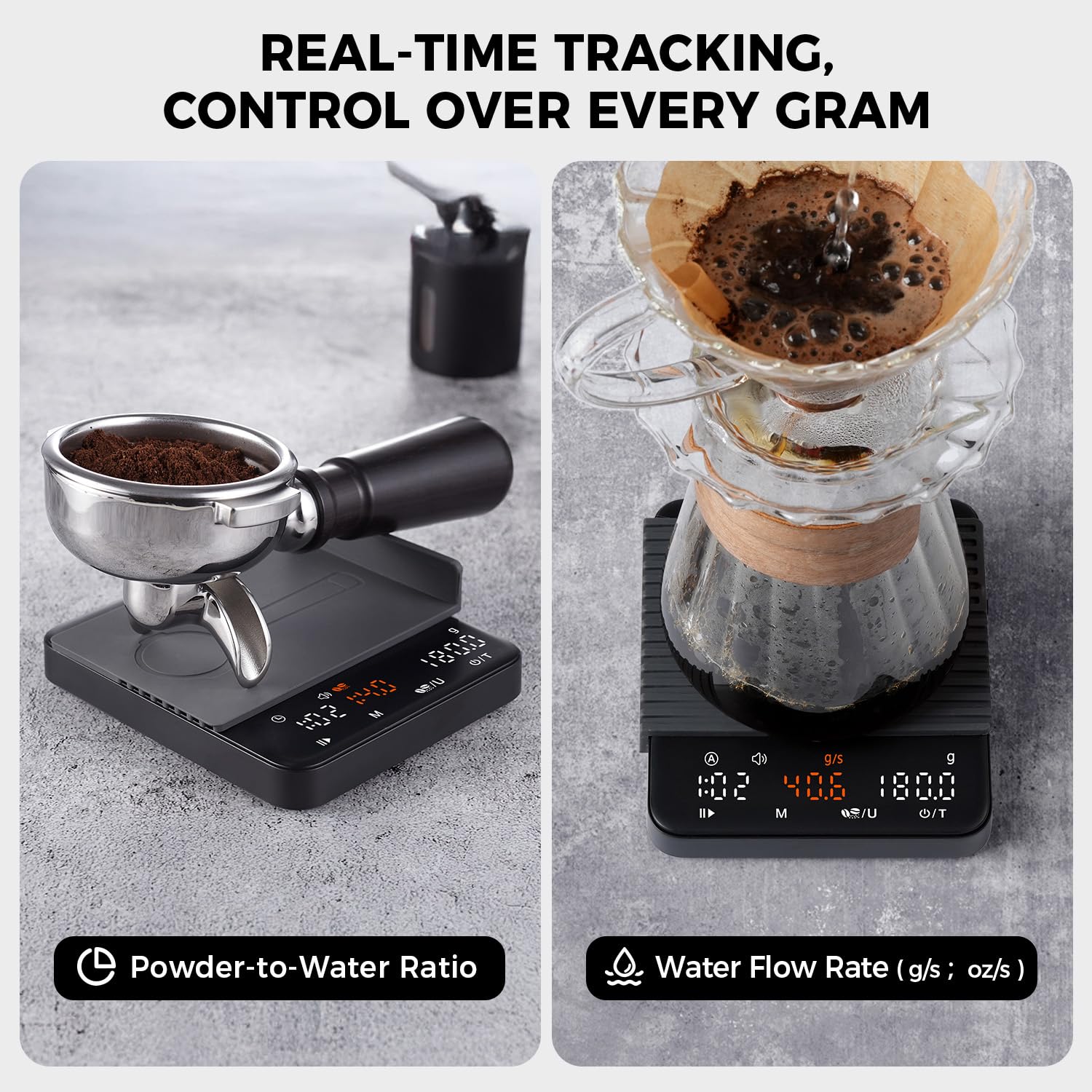 TIPRE Mini Espresso Scale LED display provides clear readouts during brewing sessions