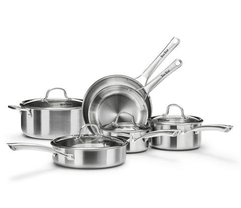 Tir-Ply 8-inch frying pan close-up showing a polished stainless surface for quick searing