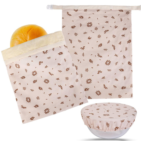 Tirphy beeswax bread bags set overview showing reusable storage for fresh sourdough.