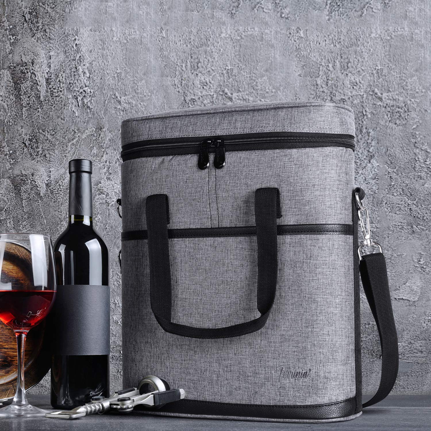 Tirrinia travel-friendly wine carrier fits three bottles securely.