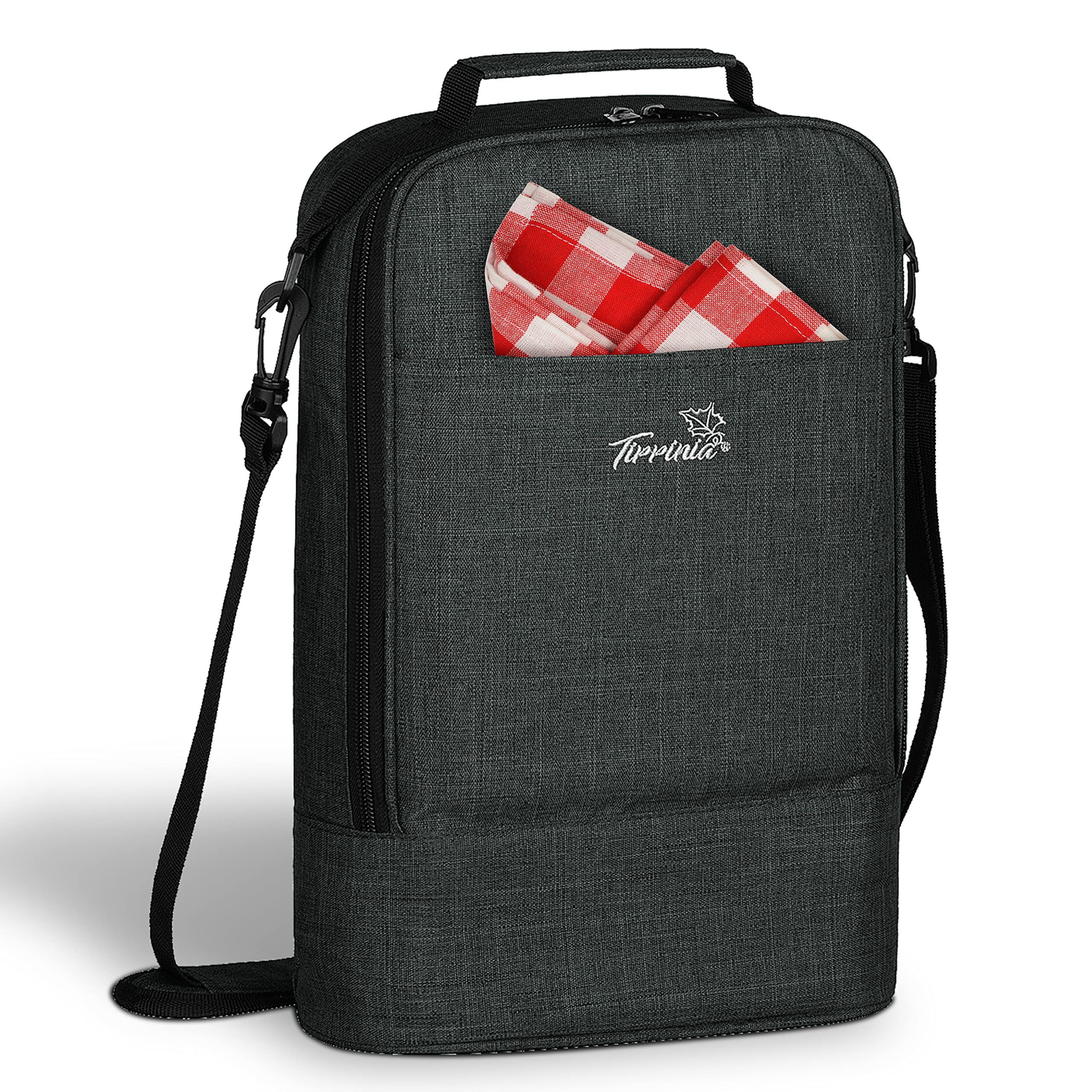 Tirrinia insulated 2-bottle wine gift tote keeps bottles cool during travel.
