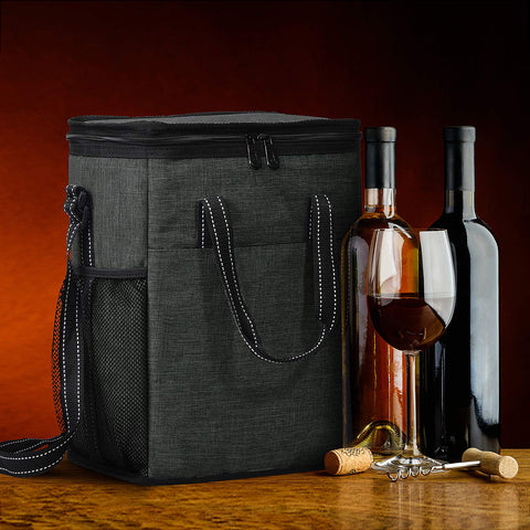 Tirrinia insulated cooler bag holding multiple bottles with ice blocks.