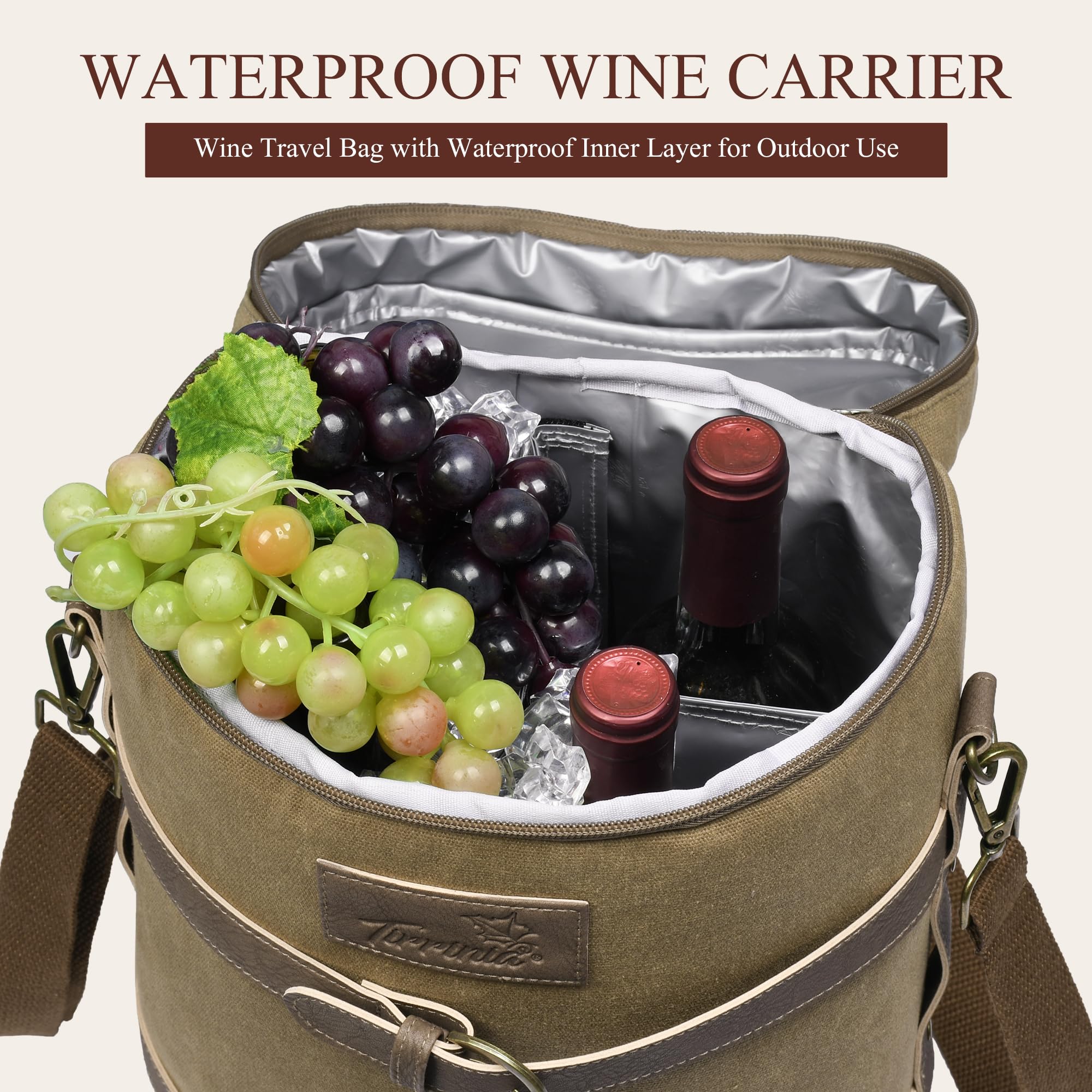 Tirrinia leakproof canvas wine bag prevents spills at events