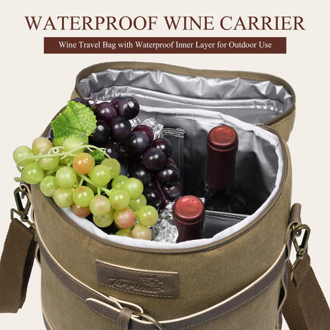 Tirrinia leakproof canvas wine bag prevents spills at events