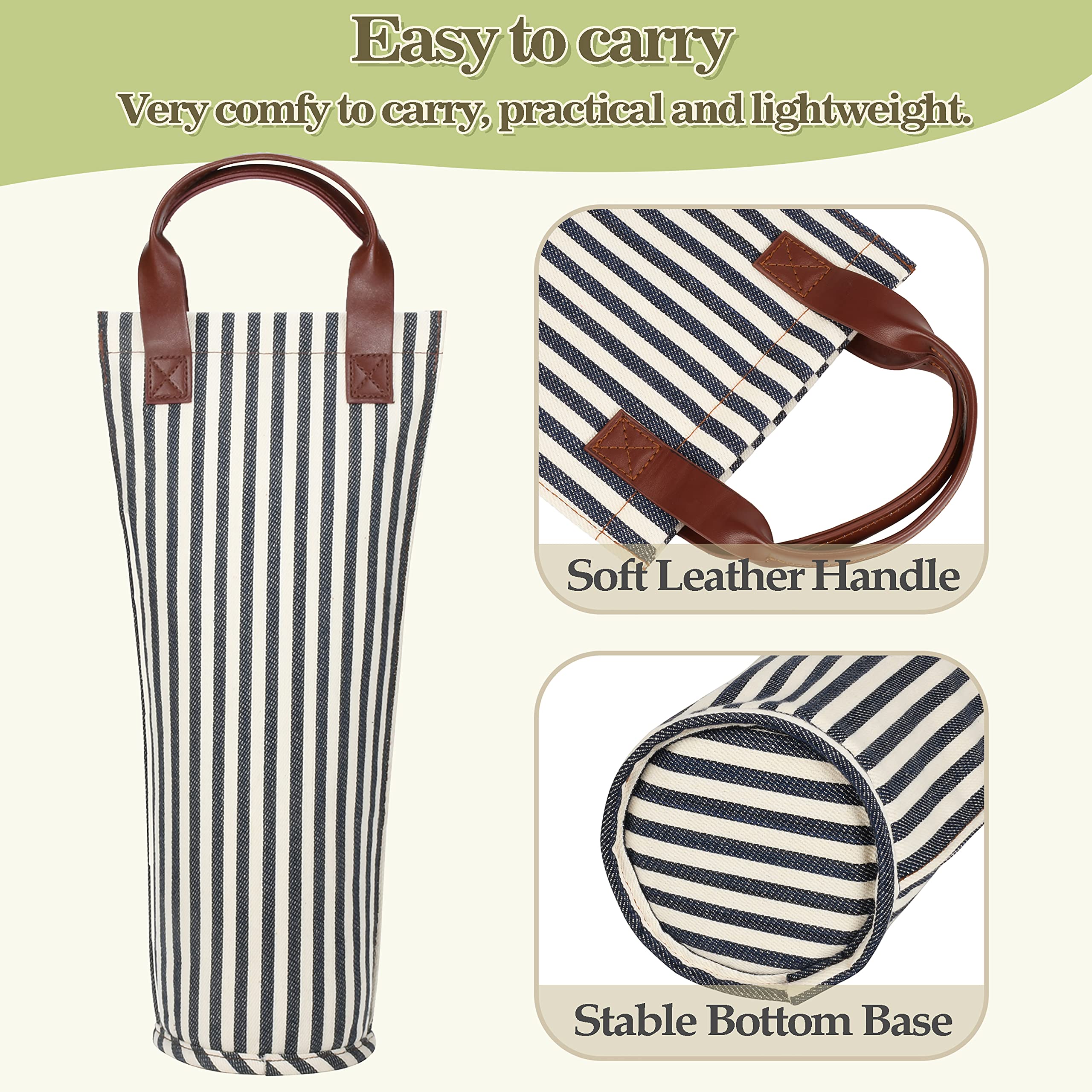 Tirrinia wine gift tote elegant design with faux leather handle and blue stripe