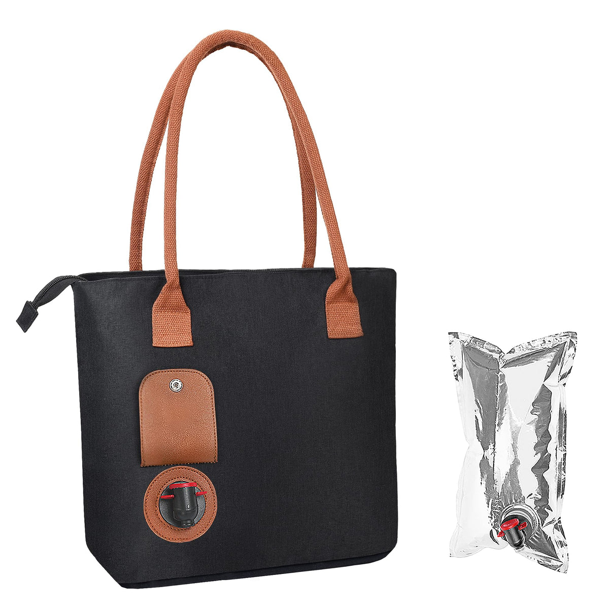 Tirrinia wine tote bag with hidden spout for easy pouring at picnics.