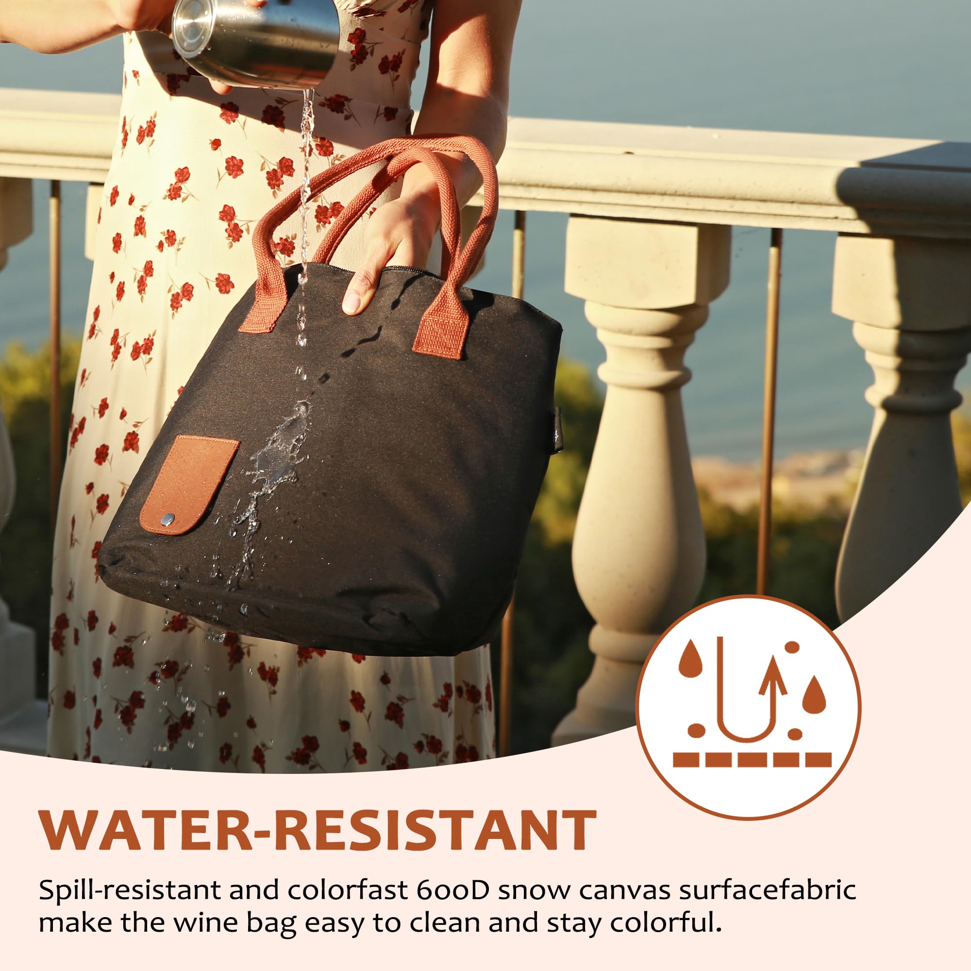 Tirrinia wine tote bag in leakproof 600D snow canvas fabric.