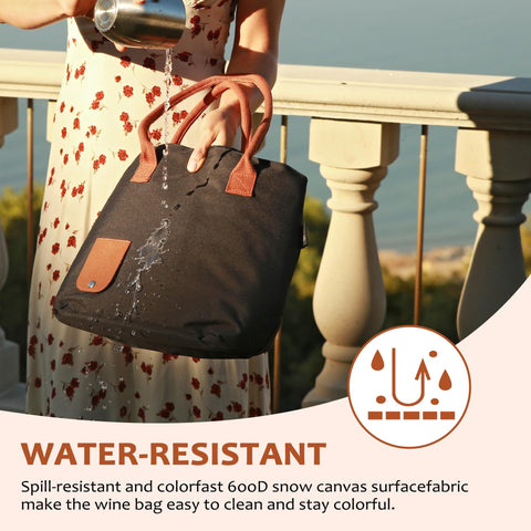 Tirrinia wine tote bag in leakproof 600D snow canvas fabric.