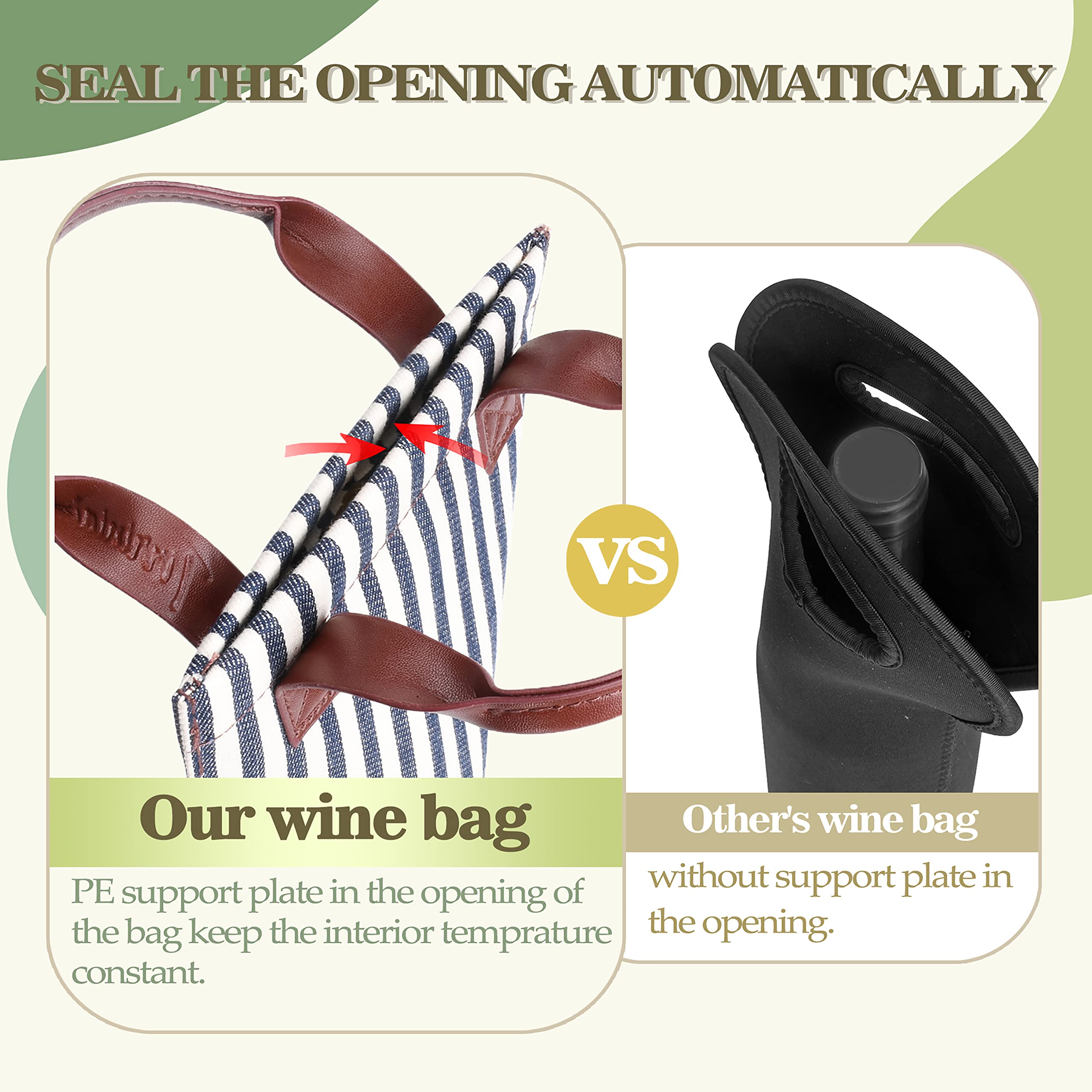 Tirrinia wine tote blue stripe side view showing sturdy handle and style