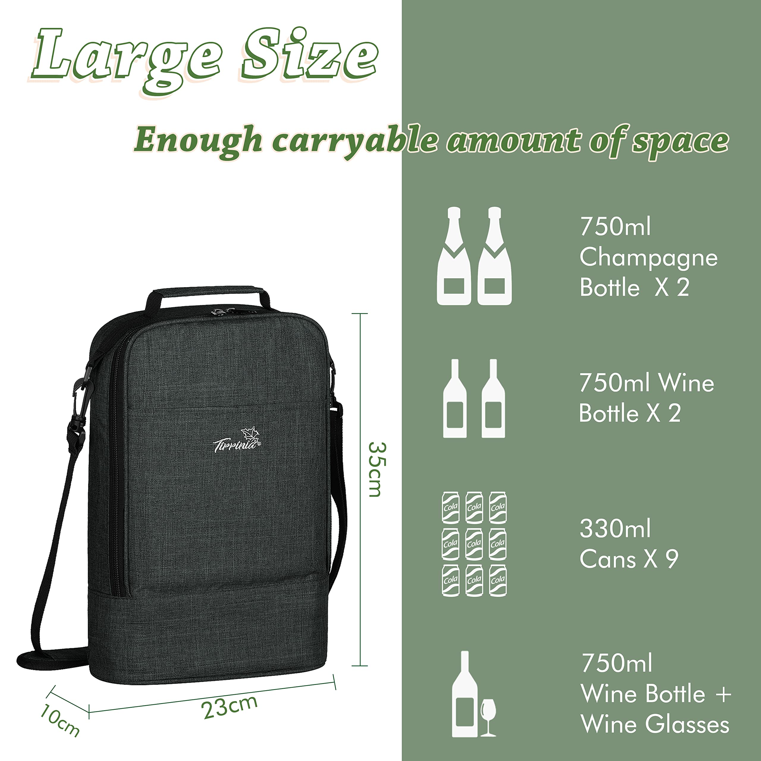 Tirrinia padded divider keeps two bottles separate and safe.