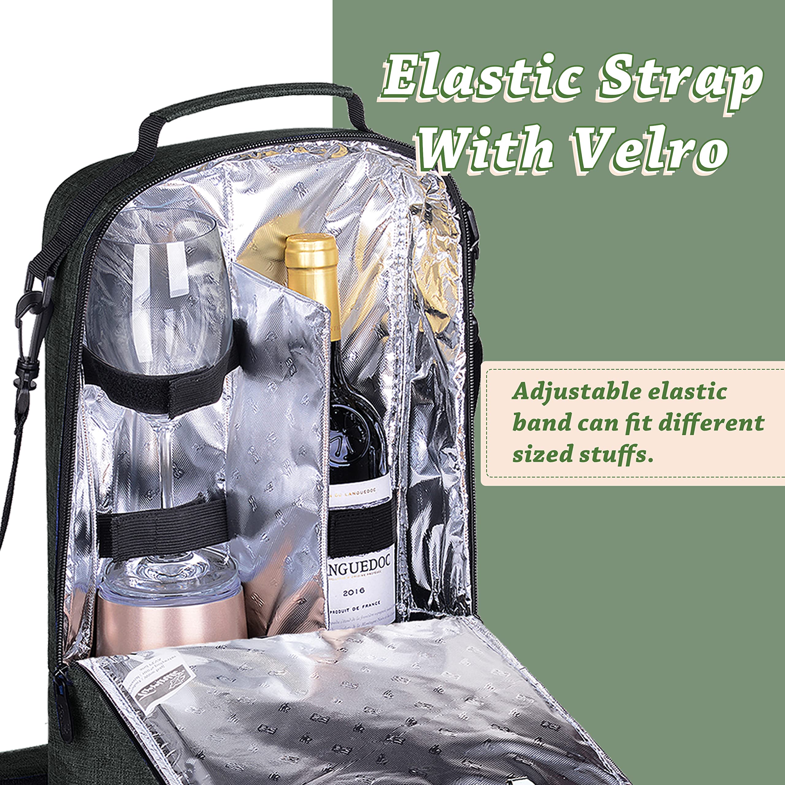 Tirrinia wine tote with sturdy handle and shoulder strap for easy carrying.