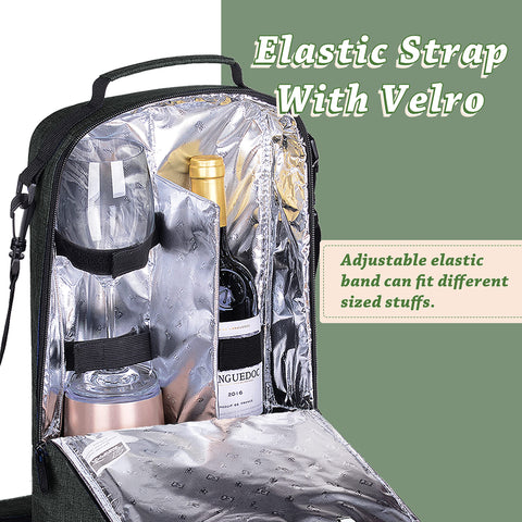 Tirrinia wine tote with sturdy handle and shoulder strap for easy carrying.