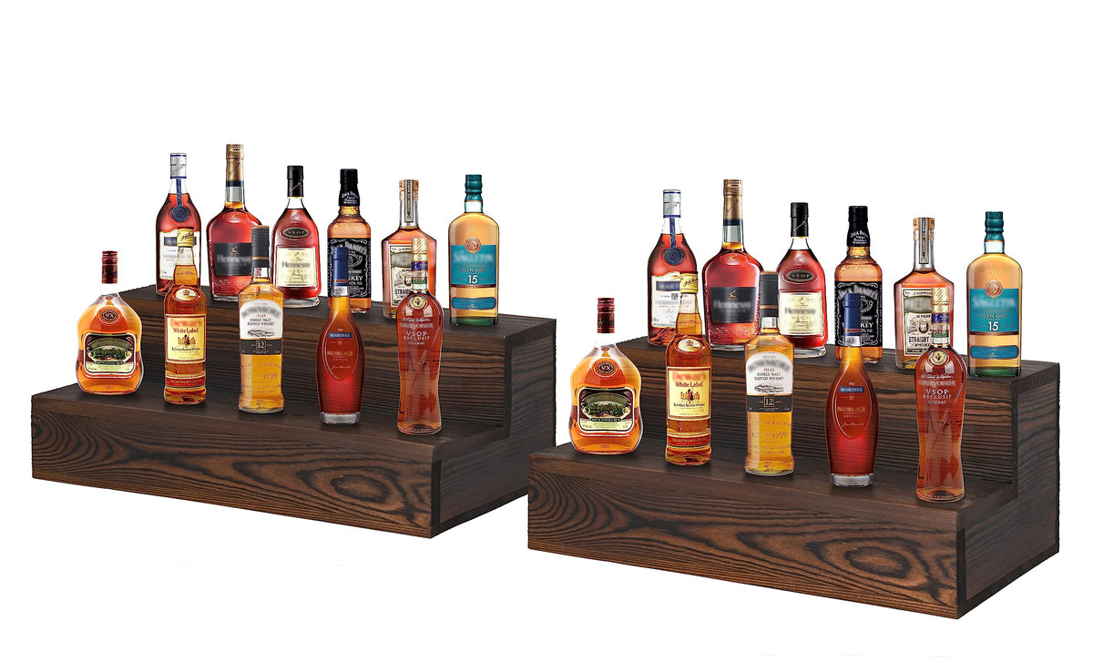 TIRYIUOU liquor bottle display shelf 2-pack keeps bottles organized and ready to view.