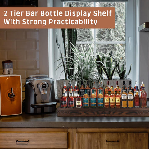 Two-tier pine wood bottle rack by TIRYIUOU highlights your spirits with elegant stacking.