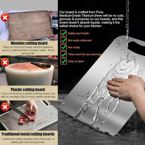 Titanium cutting board set 3 large board in use for meals.