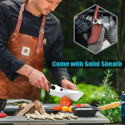 TIVOLI meat cleaver leather sheath for safe outdoor storage.