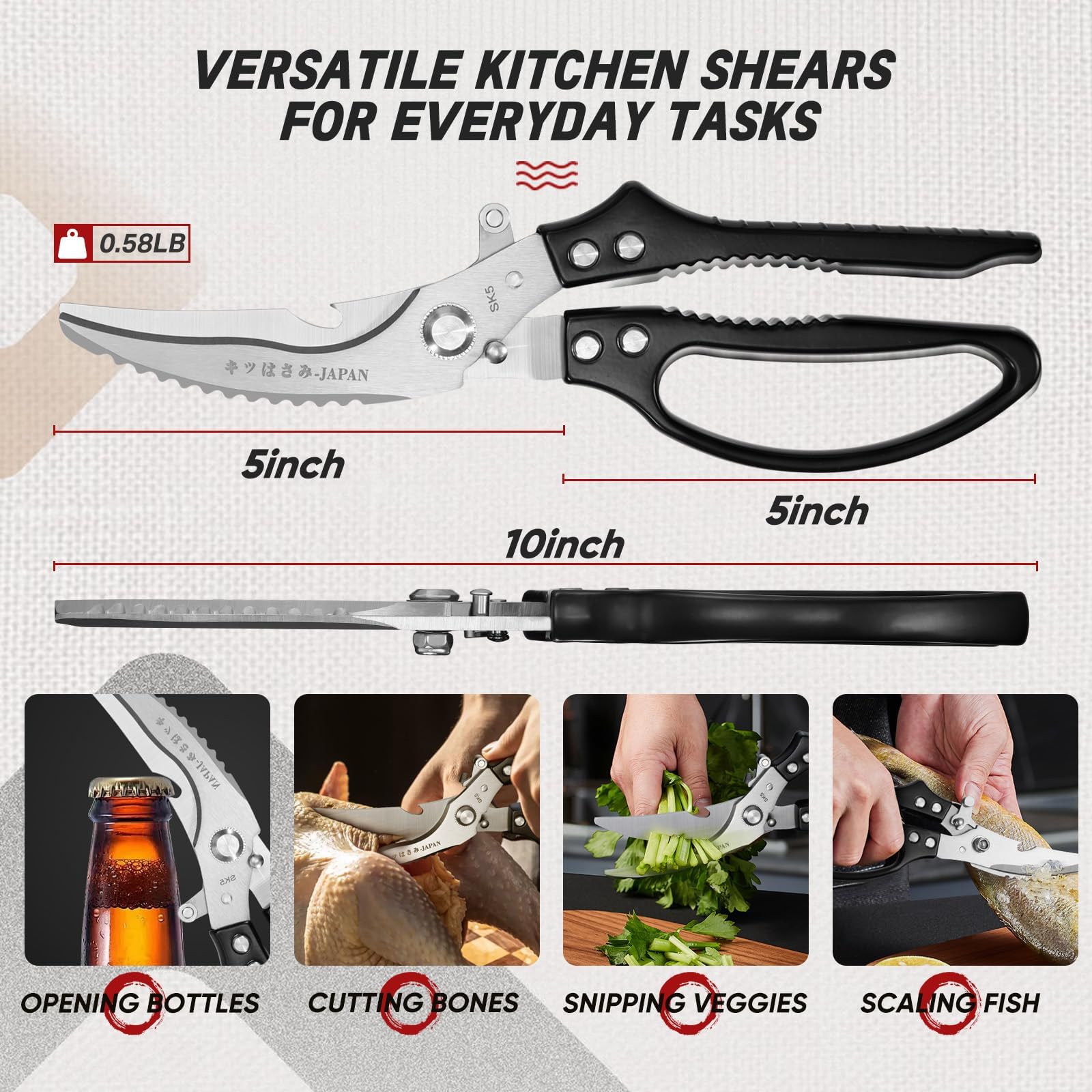 TIVOLI Poultry Shears slicing through bone and meat with ease.