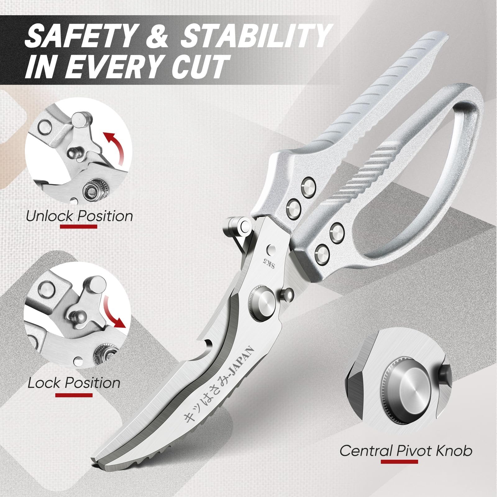 TIVOLI poultry shears safety lock engaged for safe storage.