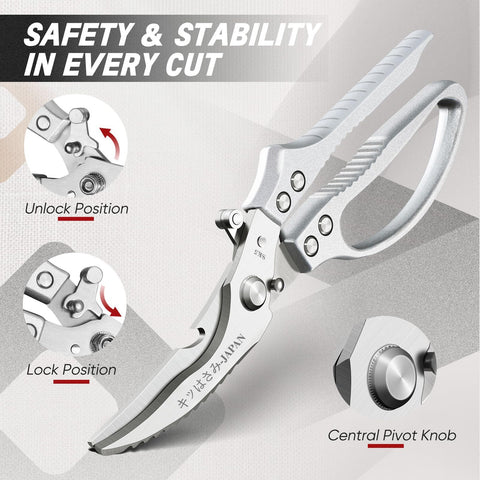 TIVOLI poultry shears safety lock engaged for safe storage.