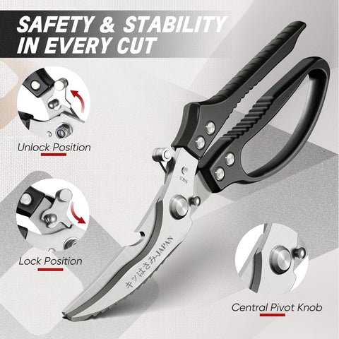 TIVOLI Poultry Shears safety lock keeps blades protected when stored.