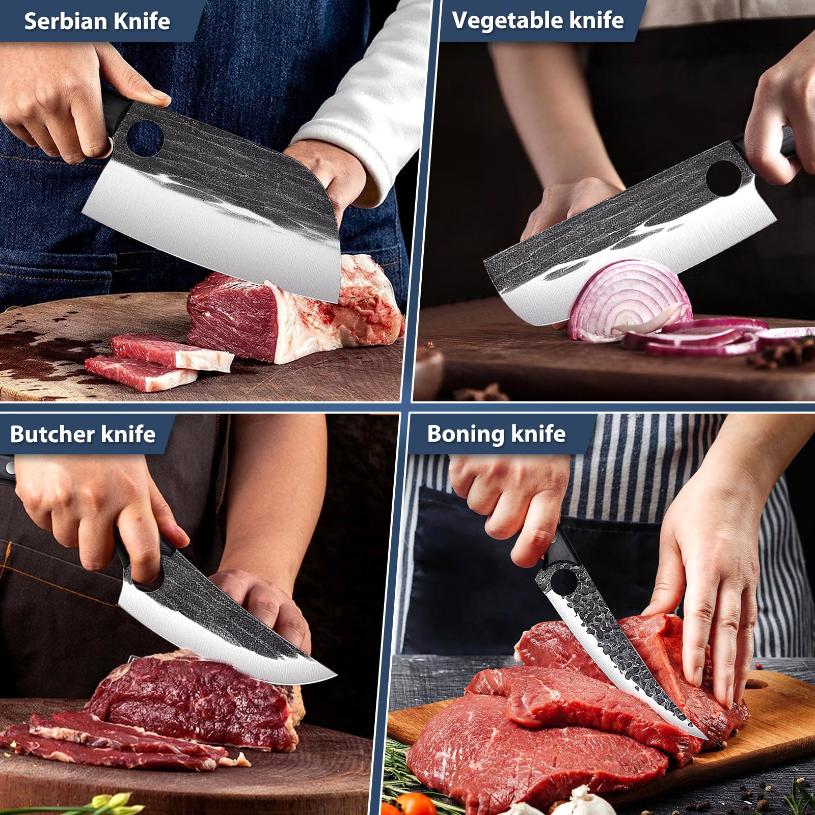TIVOLI Serbian-chefs-knife with full tang for balanced kitchen cuts.