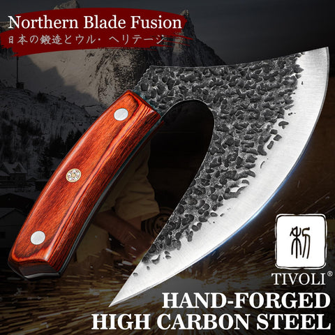 Full tang rosewood handle enhances durability and control during prep.