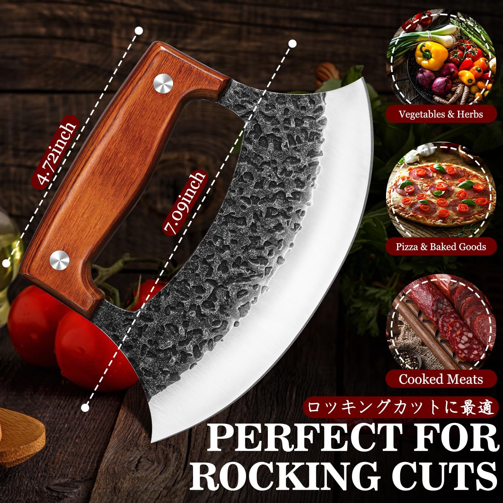 TIVOLI Ulu knife at campsite for outdoor cooking prep
