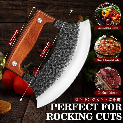 TIVOLI Ulu knife at campsite for outdoor cooking prep