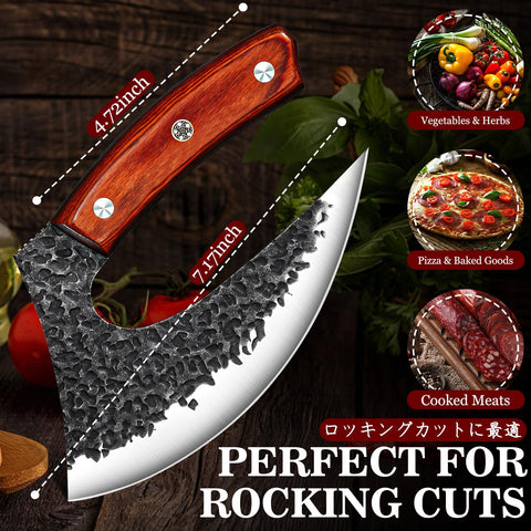 Viking-style cleaver feature for robust meat and herb prep.