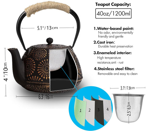 TiwisiTe teapot includes detachable stainless steel filter for loose-leaf tea and tea bags