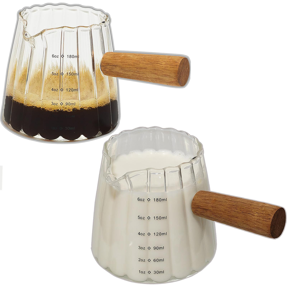 TIWPAJS 6oz espresso cups with wood handles for a comfortable grip.