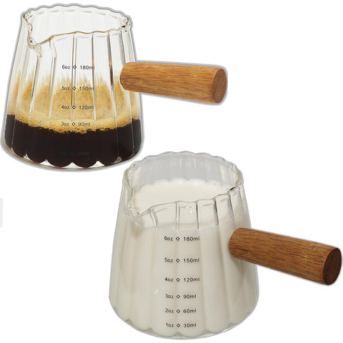 TIWPAJS 6oz espresso cups with wood handles for a comfortable grip.
