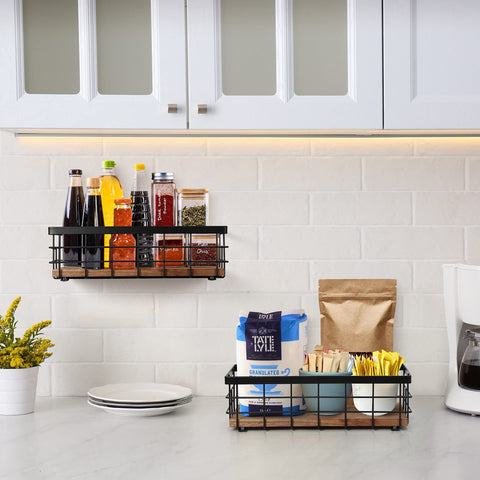 TJ.MOREE versatile basket for mason jars and cosmetics on shelves.