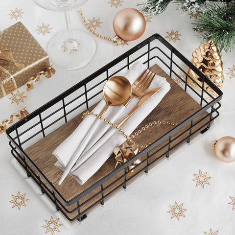TJ.MOREE toilet paper storage basket adds rustic charm and extra rolls.