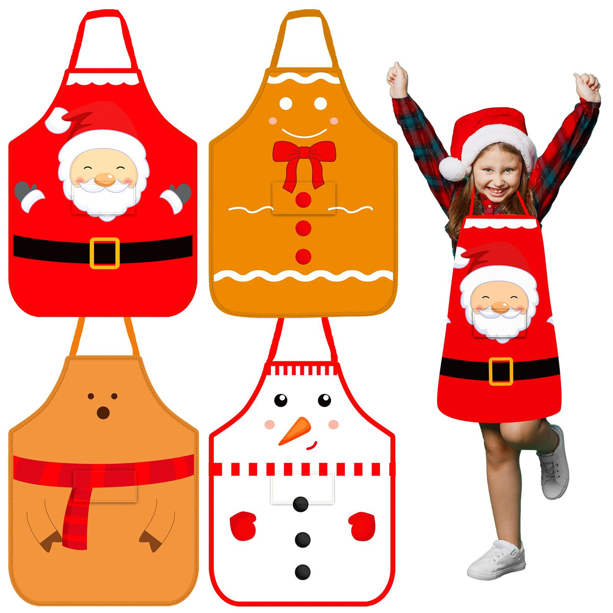 Tkifoda Santa apron for kids with pocket, ideal for party crafts