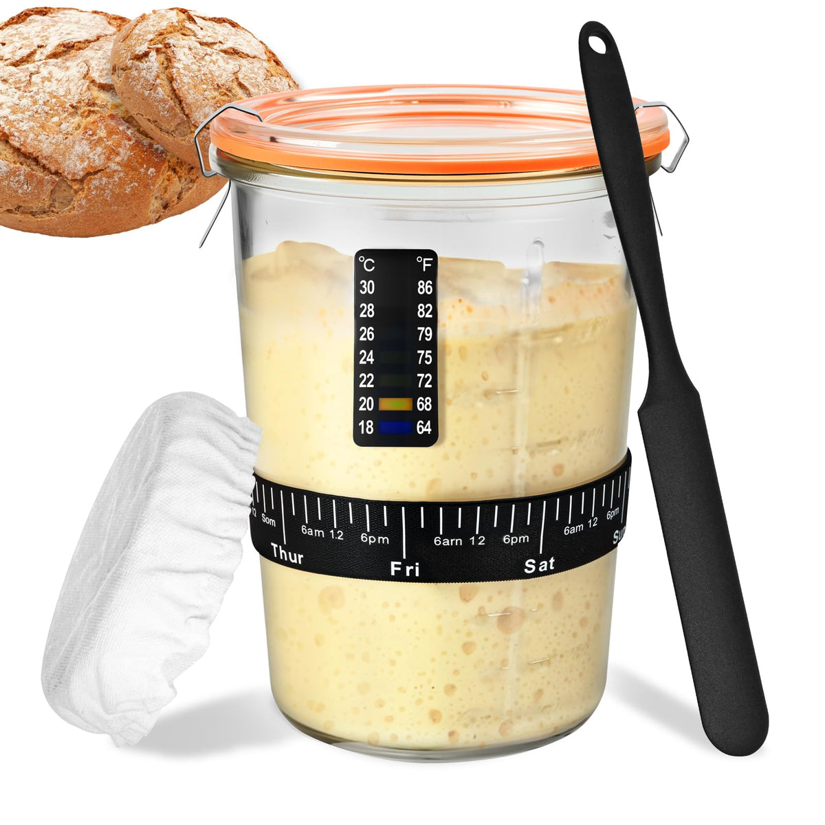 TKVAZK sourdough starter jar wide mouth for easy feeding and cleaning