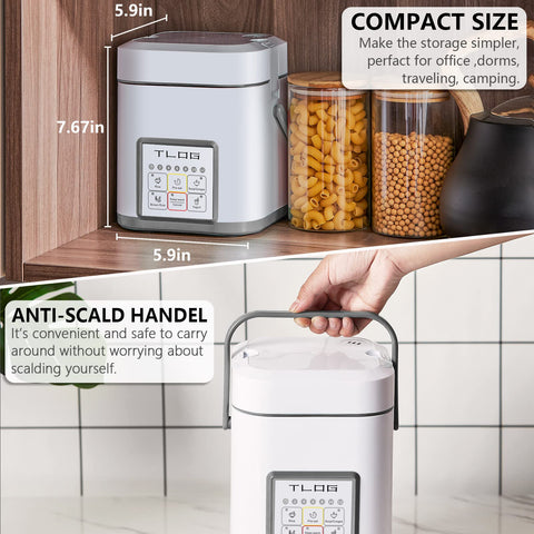 TLOG Mini Rice Cooker with nano-ceramic inner pot for healthier non-stick cooking