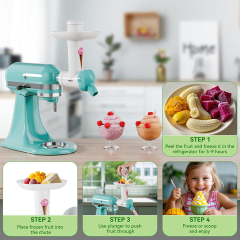 Dishwasher-safe ice cream attachment shown with detachable components