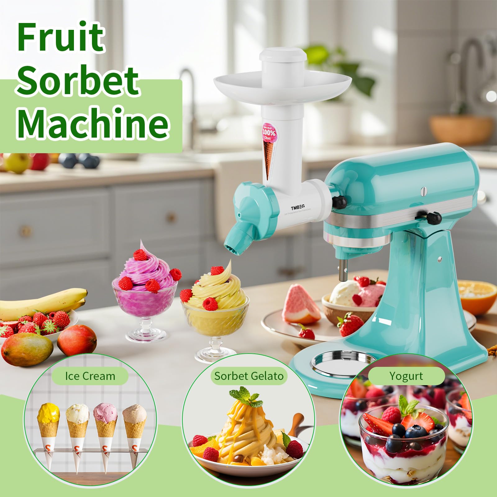 Close-up of frozen fruit becoming soft serve with this dairy-free attachment
